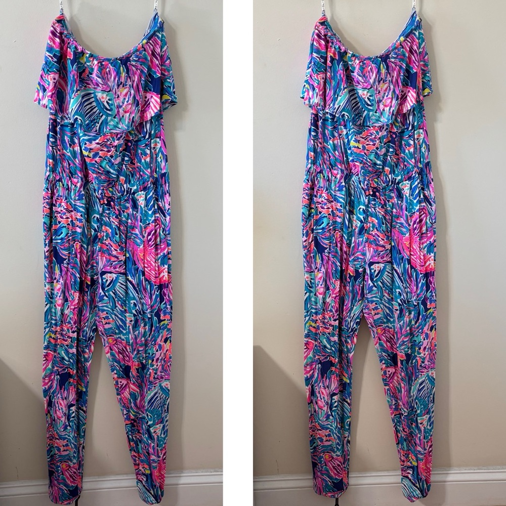 Lilly Pulitzer Ailsie Jumpsuit True Blue Seas Size Medium - Picture 2 of 10